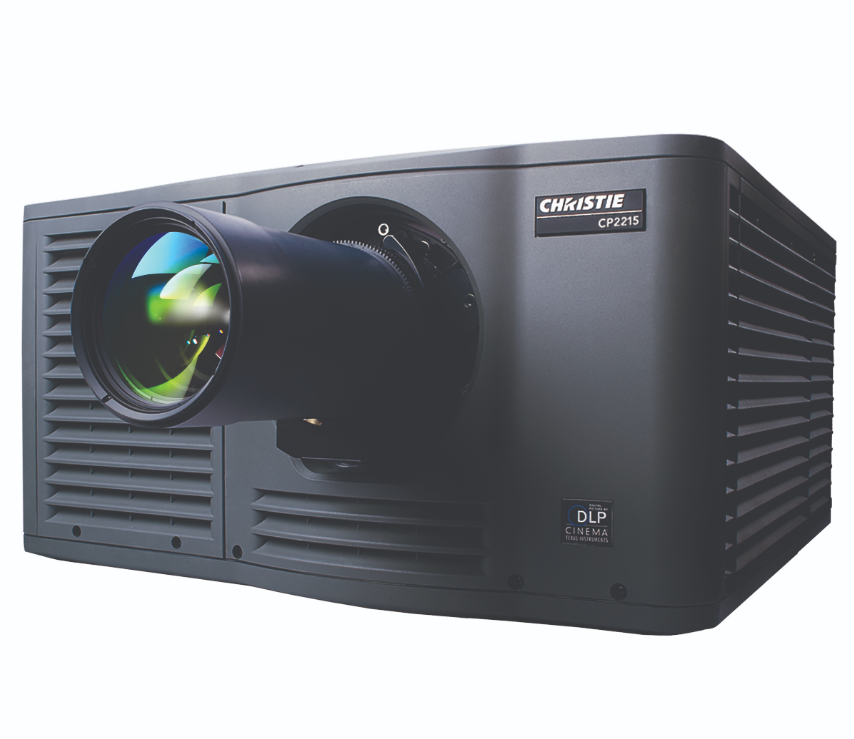 Front three-quarter view of a Christie CP2215 digital cinema projector.